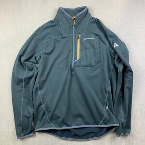 Eddie Bauer First Ascent Mens Sweater Medium Gray 1/4 Zip Fleece Lined Free Heat